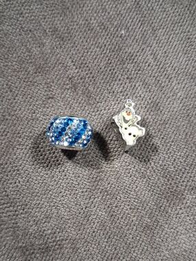 Disney Frozen Marked 925 Sterling Silver Blue Clear Crystals & Olaf Bead Set VG+